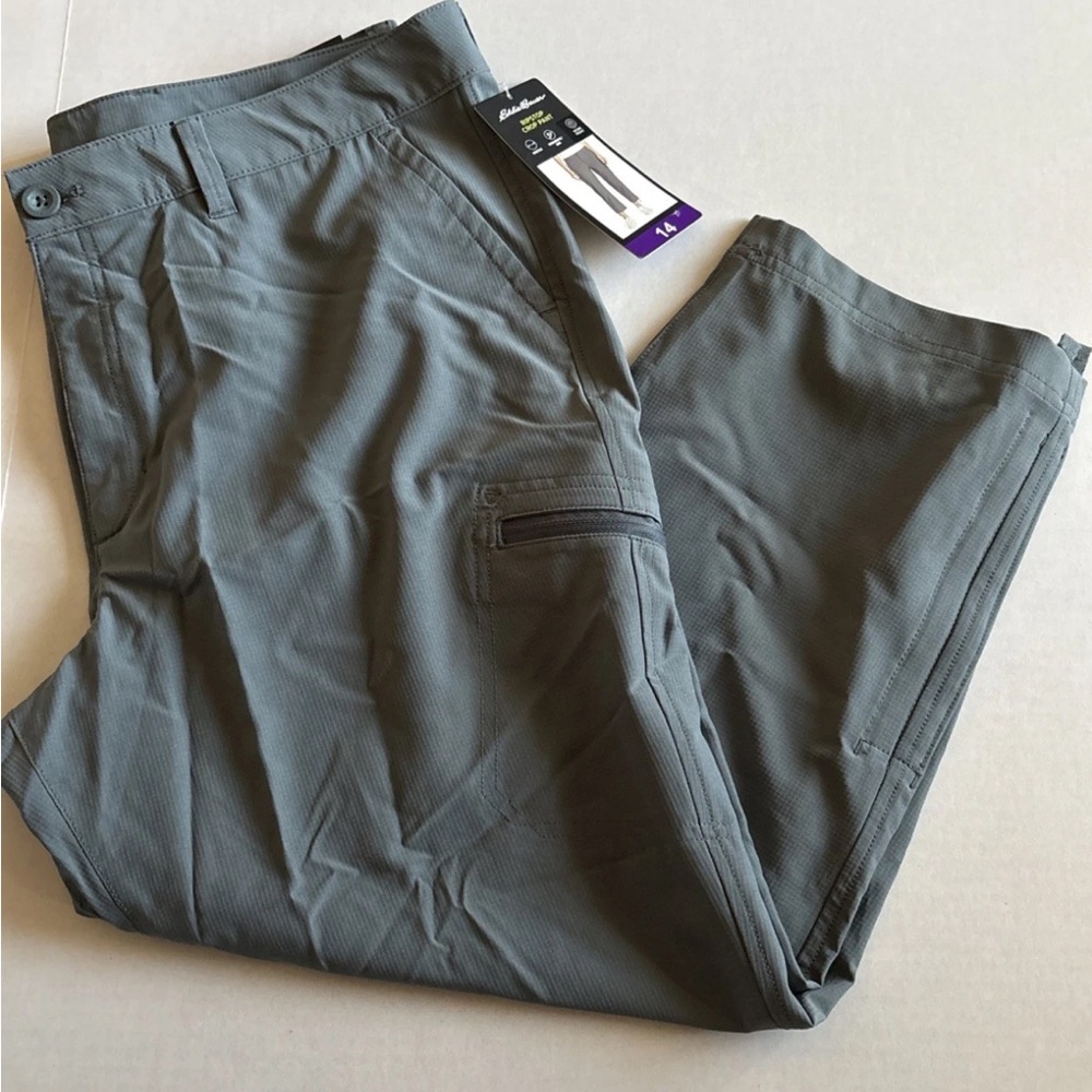 Eddie Bauer Womens Stretch Ripstop Crop Pants Size 14 Gray Hiking Travel NEW